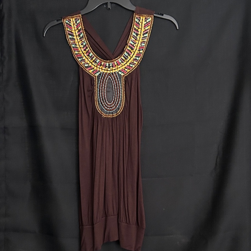 Embellished Sleeveless Top with Multicolor Detailing